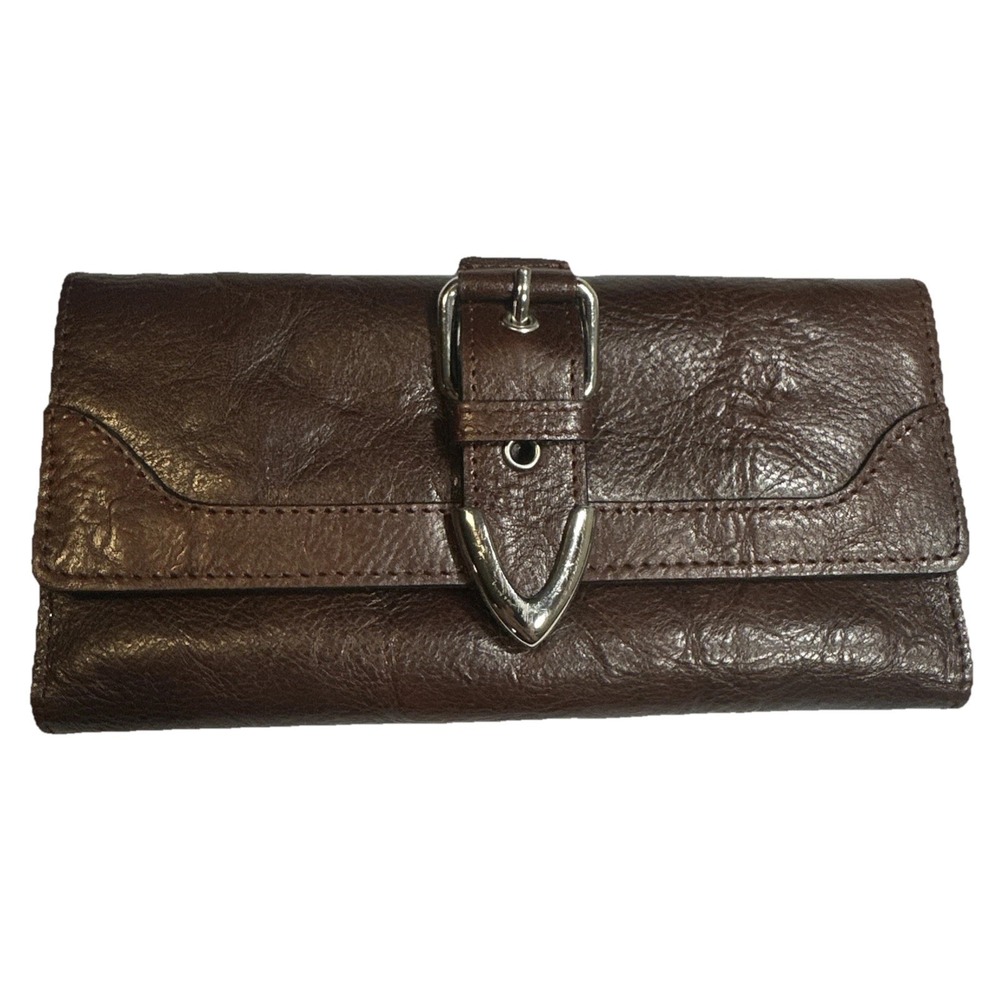 Wilsons Leather‎ Brown Pebbled Leather Trifold Wallet Western Buckle Clutch 7.5"